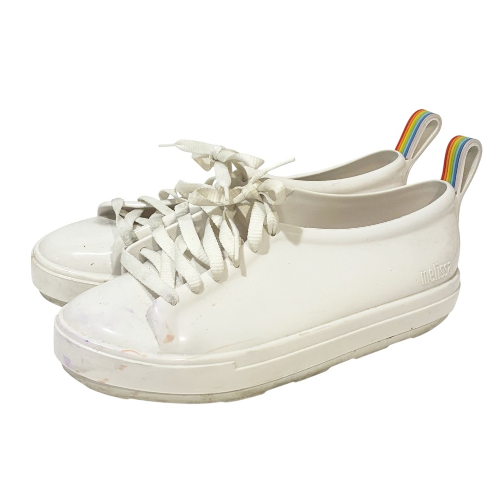 Mel dreamed by Melissa White Rubber White Glossy Shoes w/ Rainbow Tabs Size 7
